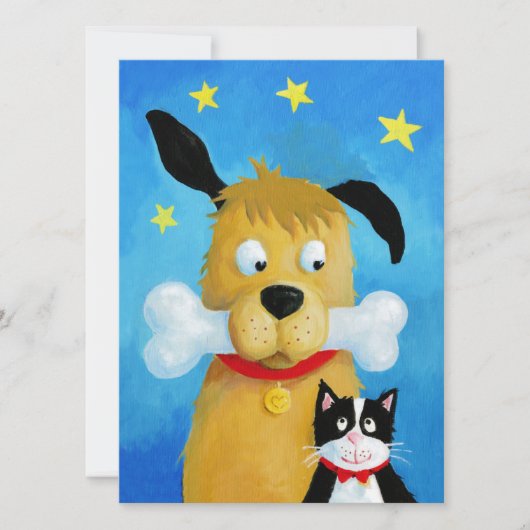 Dog met beenderen en kat - Funny kerstkaart (Voorkant)