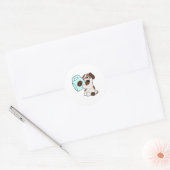 Dog met beker koffie ronde sticker (Envelop)