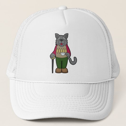 Dog met beker koffie trucker pet (Voorkant)