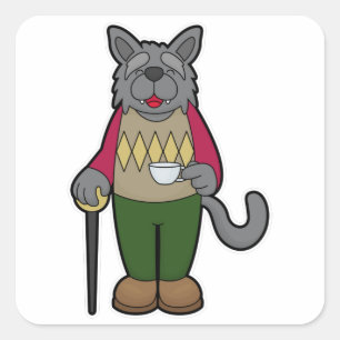 Dog met beker koffie vierkante sticker