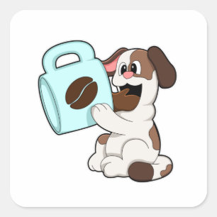 Dog met beker koffie vierkante sticker