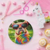 Dog met Big Lollipop Papieren Bordje (Feest)