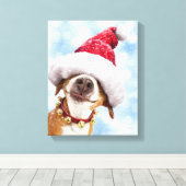 Dog met Big Santa Hat Canvas Afdruk (Insitu (Houten vloer))