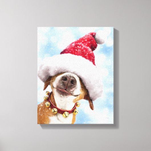 Dog met Big Santa Hat Canvas Afdruk (Voorkant)