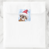Dog met Big Santa Hat Vierkante Sticker (Tas)