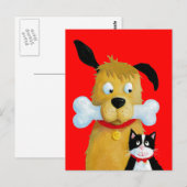 Dog met bot en kat - Funny Briefkaart (Voorkant / Achterkant)