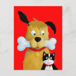 Dog met bot en kat - Funny Briefkaart