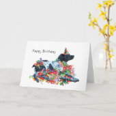 Dog met Curly Ribbons Birthday Card Kaart (Gele Bloem)