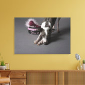 Dog met diva bowl, snuffelvloer canvas afdruk (Insitu (Woonkamer))