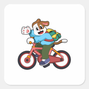 Dog met fiets vierkante sticker