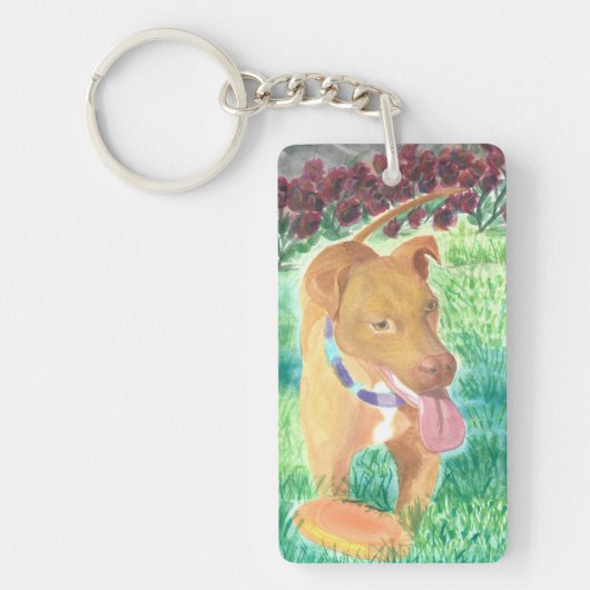 Dog met Frisbee en Rozen Sleutelhanger (Voorkant)