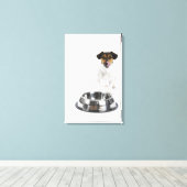 Dog met grote Bowl Canvas Afdruk (Insitu (Houten vloer))