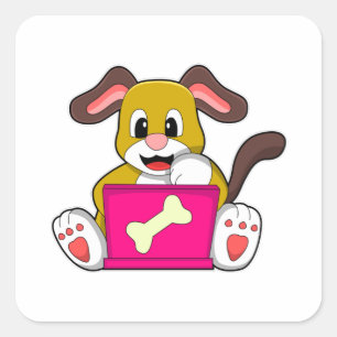 Dog met laptop vierkante sticker