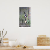 Dog met neus door gat in hek poster (Keuken)
