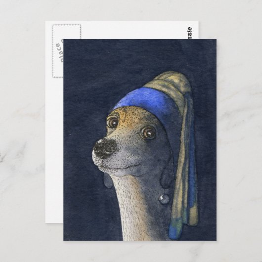 Dog met pareloorring briefkaart (Voorkant / Achterkant)