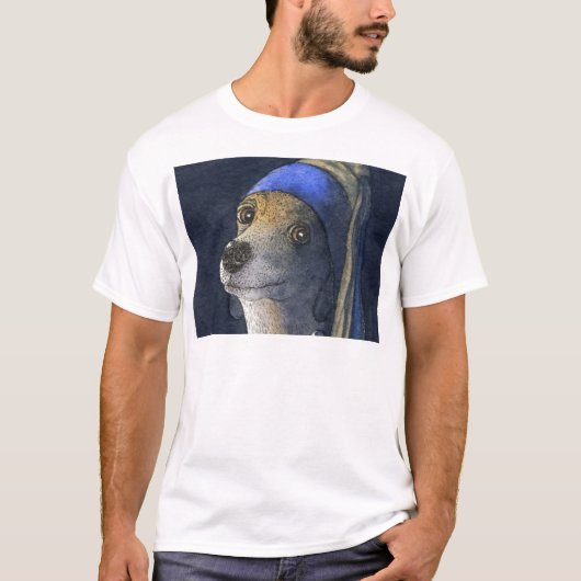 Dog met pareloorring t-shirt (Voorkant)