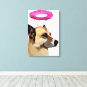 Dog met roze halo canvas afdruk (Insitu (Houten vloer))