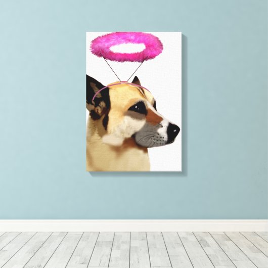 Dog met roze halo canvas afdruk (Insitu (Houten vloer))