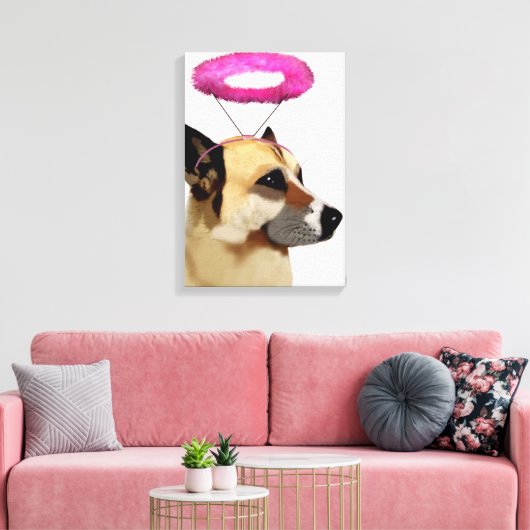Dog met roze halo canvas afdruk (Insitu (Woonkamer))