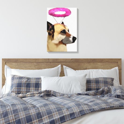 Dog met roze halo canvas afdruk (Insitu (Slaapkamer))