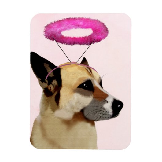 Dog met roze halo magneet (Verticaal)