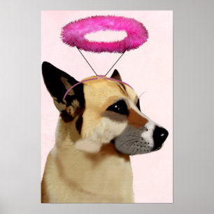 Dog met roze halo poster