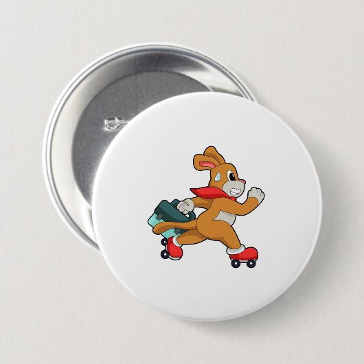 Dog met schaatsen van Roller Ronde Button 7,6 Cm (Voorkant /achterkant)