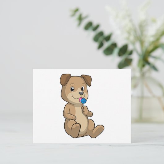 Dog met Sweets Lollipop Briefkaart (Staand voorkant)