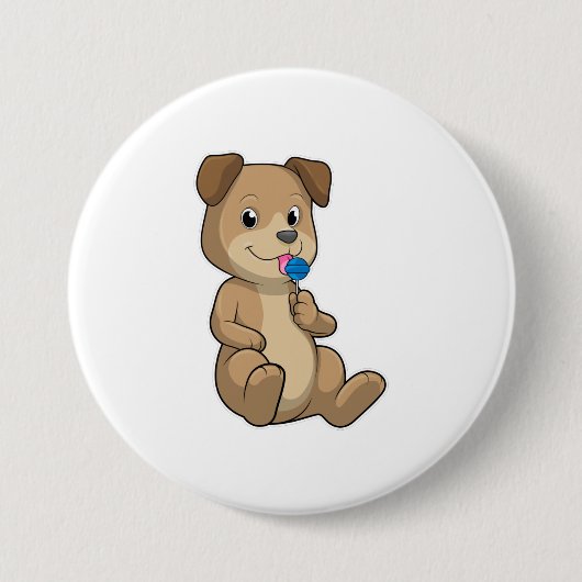 Dog met Sweets Lollipop Ronde Button 7,6 Cm (Voorkant)