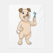 Dog met tandenborstel fleece deken (Voorkant)