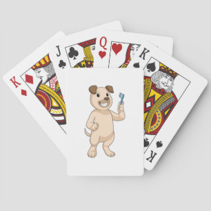 Dog met tandenborstel pokerkaarten