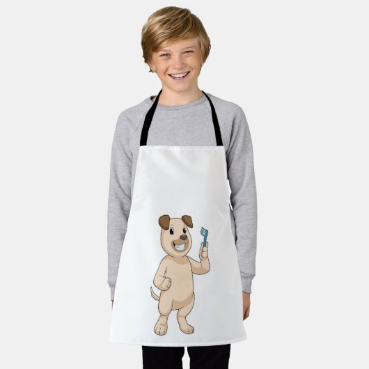 Dog met tandenborstel schort (Gedragen)