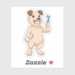 Dog met tandenborstel sticker