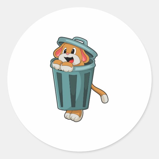 Dog met Trashcan Ronde Sticker (Voorkant)