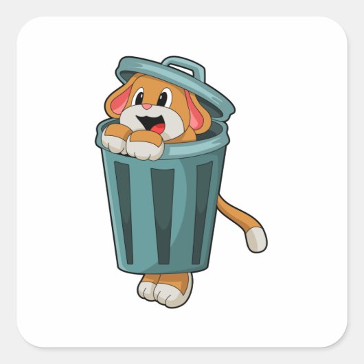 Dog met Trashcan Vierkante Sticker (Voorkant)