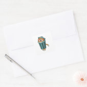 Dog met Trashcan Vierkante Sticker (Envelop)