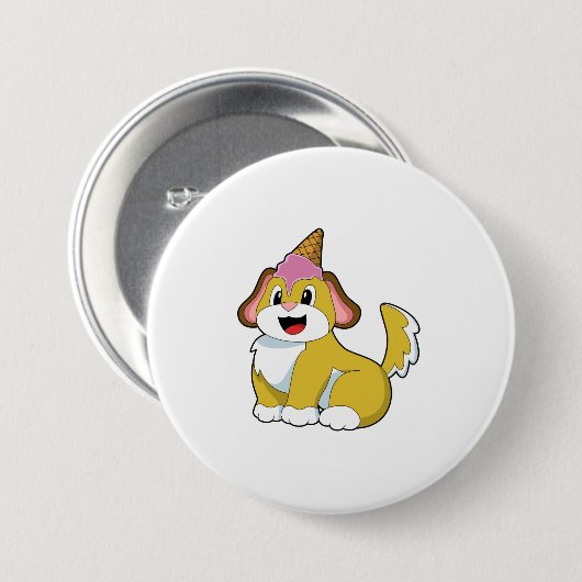 Dog met wafelijs ronde button 7,6 cm (Voorkant /achterkant)