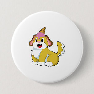 Dog met wafelijs ronde button 7,6 cm