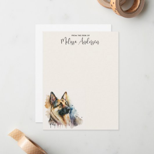 Dog Modern Waterverf Animal German Shepherd Notitiekaartje (Voorkant / Achterkant in situ)
