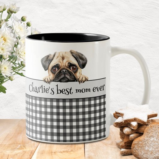 Dog Moeder Waterverf Pug Custom Tweekleurige Koffiemok