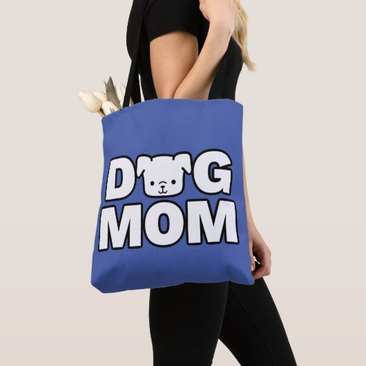 DOG MOM Canvas tas (blauw) (Dichtbij)