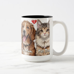 Dog Mom & Cat Dad - Funny Pet Ouderontwerp Tweekleurige Koffiemok