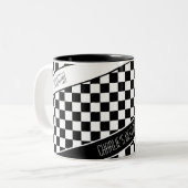 Dog Mom Checkered Waterverf Black Pug Custom Tweekleurige Koffiemok (Voorkant links)