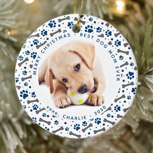 DOG MOM Custom Pet Photo Paw Printers, Kerstmis Keramisch Ornament