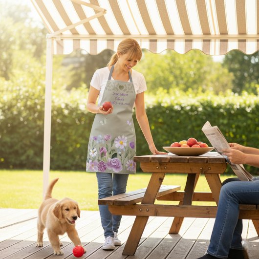 Dog Mom Elegant Floral Sage Personalized Apron Schort