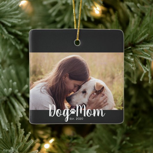 Dog Mom Established Script Photo Keramisch Ornament (Boom)
