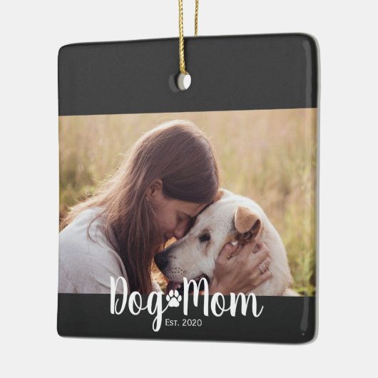 Dog Mom Established Script Photo Keramisch Ornament (Links)
