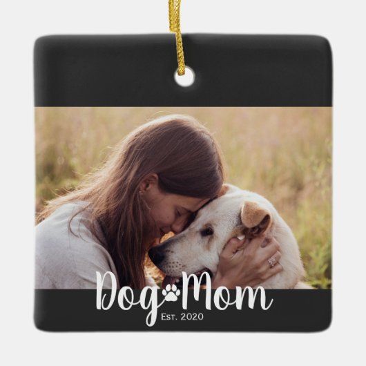 Dog Mom Established Script Photo Keramisch Ornament (Voorkant)