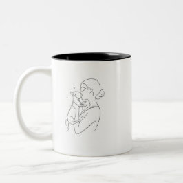 Dog Mom Gift Coffee Mug Minimalist Line Art Woman Tweekleurige Koffiemok