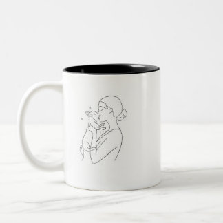 Dog Mom Gift Coffee Mug Minimalist Line Art Woman Tweekleurige Koffiemok